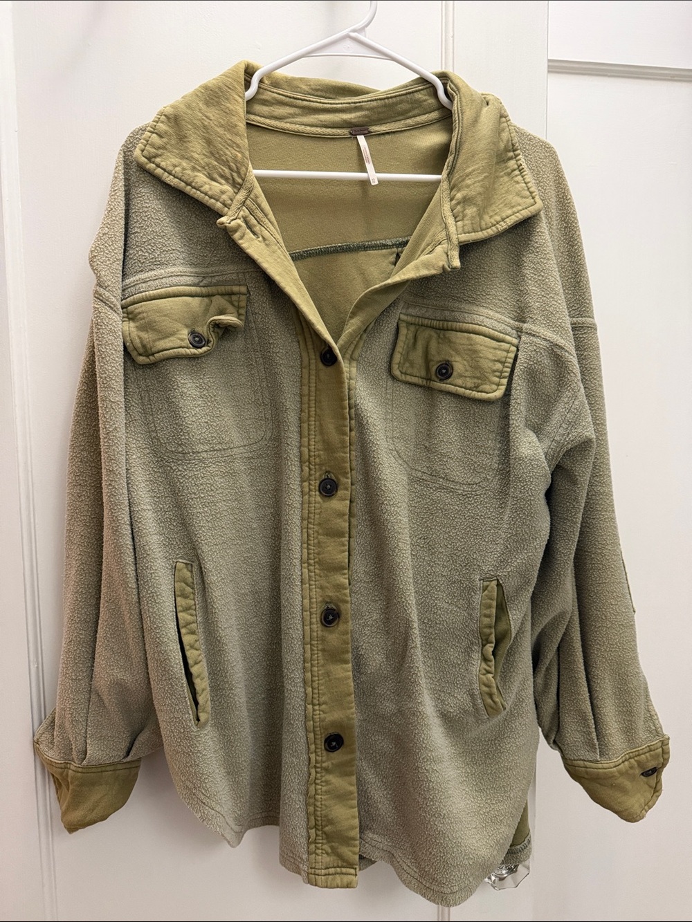 Free People Light Green Button Up Fleece Jacket
